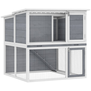 Clapier lapin extérieur 2 étages toit double ouverture bois gris