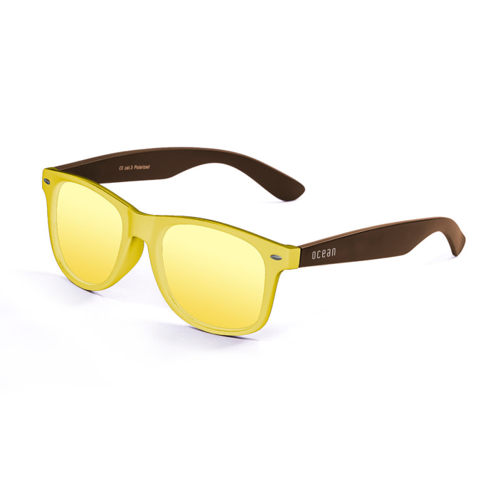 Gafas de sol OCEAN BEACH WAYFARER - Frente amarillo mate y patillas marrón con revo amarillo
