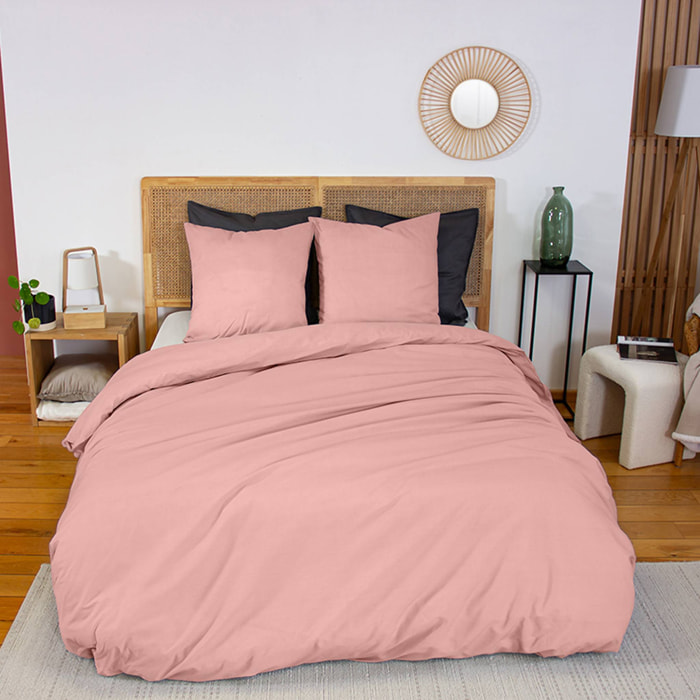Parure de lit percale de coton 2 places rose Skala 260x240cm