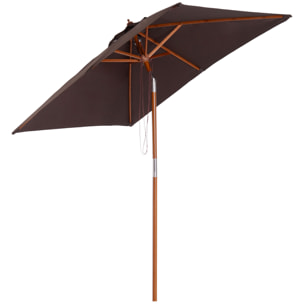Sombrilla Terraza Exterior 200x150 cm Sombrilla de Jardín Rectangular con Ángulo Ajustable Mástil de Madera y Manivela Parasol para Patio Terraza Café