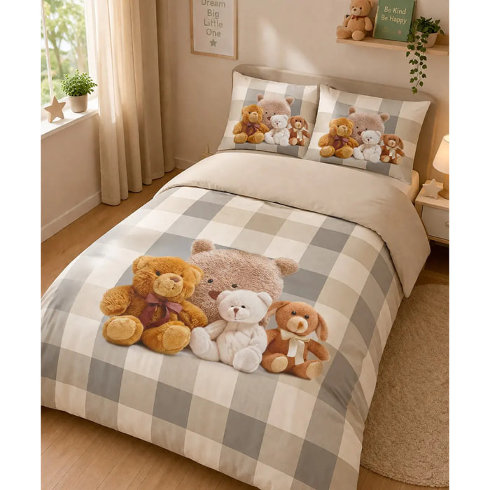 Parure Copripiumino Orsetti 52 Beige in Cotone 100% Made in Italy, Stampa Digitale HD