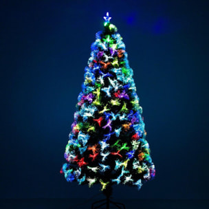 Sapin de Noël artificiel lumineux fibre optique LED multimode multicolore + support pied Ø 84 x 180H cm 230 branches étoile sommet brillante vert