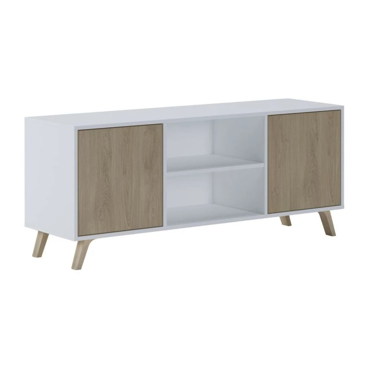 Mueble TV de 2 puertas y 2 estantes en blanco y puccini 136,8 cm Wind Blanco - Puccini