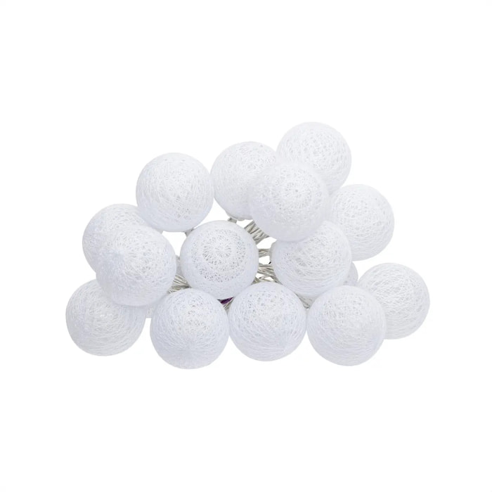 Guirlande LED à pile 16 boules - blanc - L255 cm