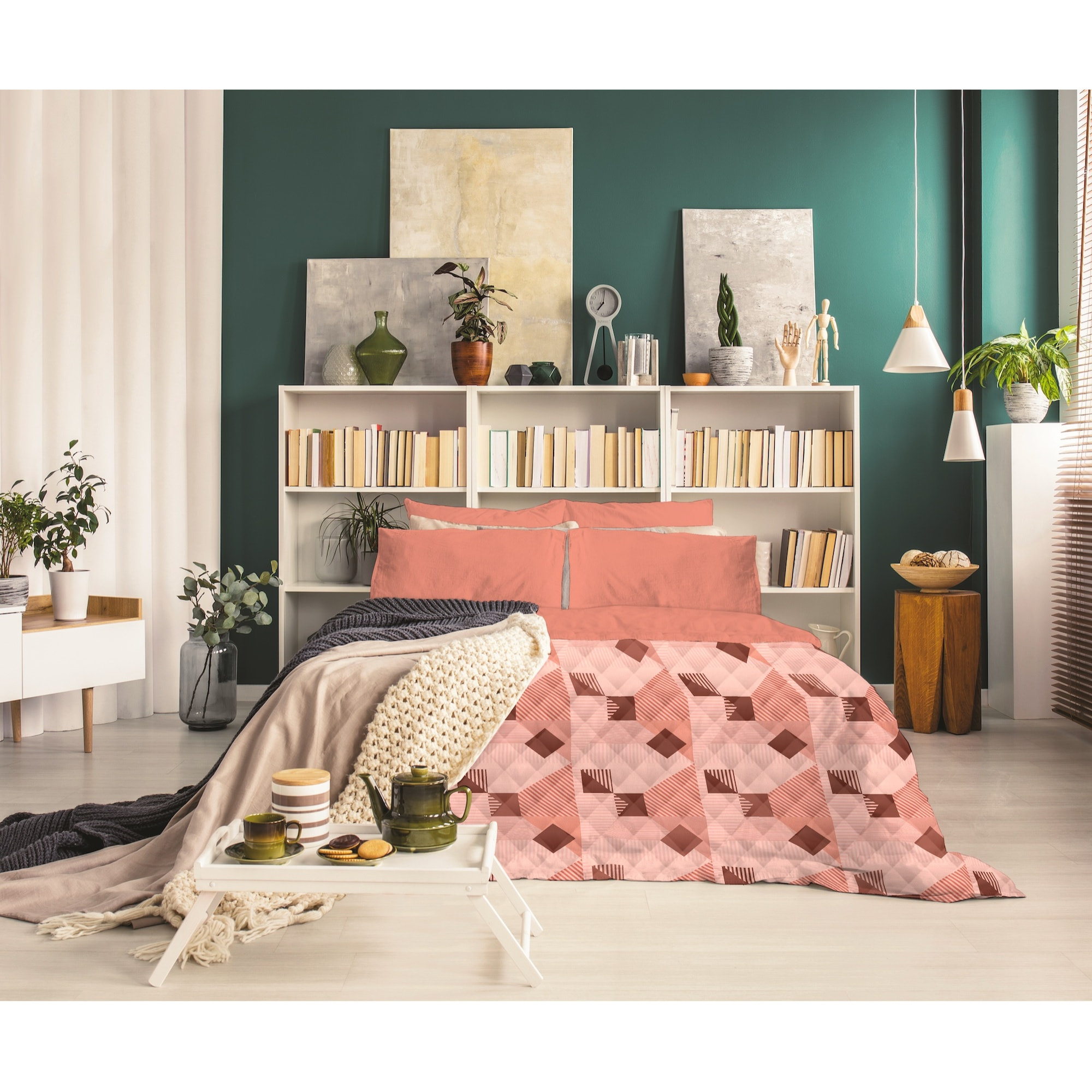 TRAPUNTINO LETTO PIAZZA E MEZZA GEOMETRICO ROSA MADE IN ITALY MEZZA STAGIONE