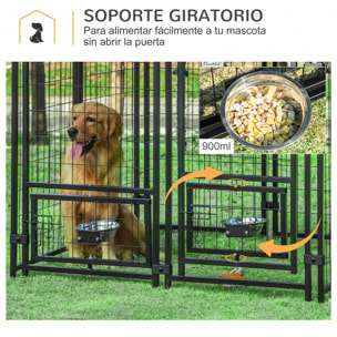 Parque para Perros con Toldo 8 Vallas de Acero con 2 Comederos Giratorios Jardín