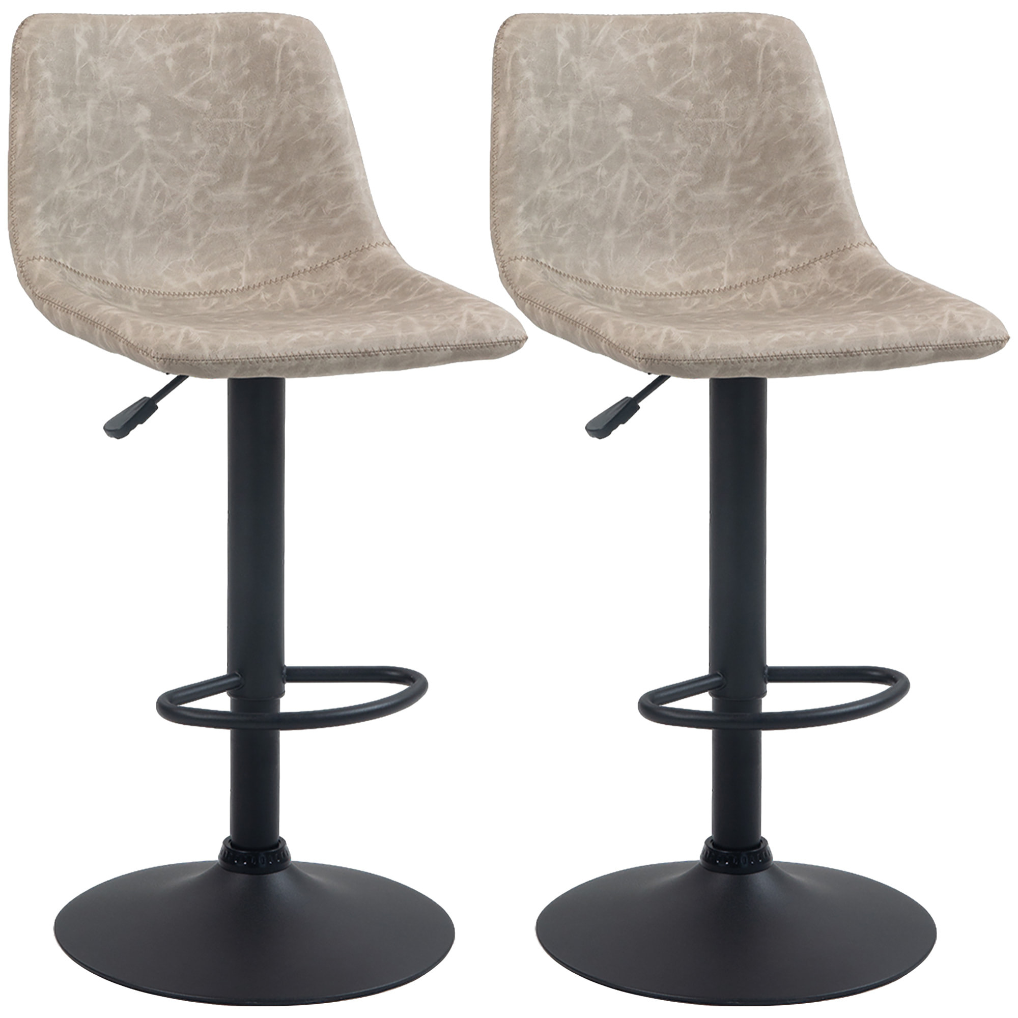 Lot de 2 tabourets de bar Vintage hauteur réglable pivotant avec repose-pied PU avec surpiqûres beige