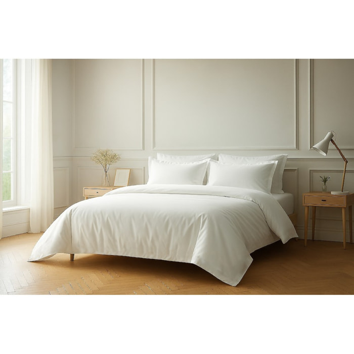 Parure housse de couette + 1 taie 100% coton 57fils blanc
