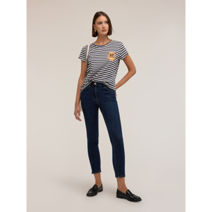 Motivi - T-shirt a righe con patch - Blu