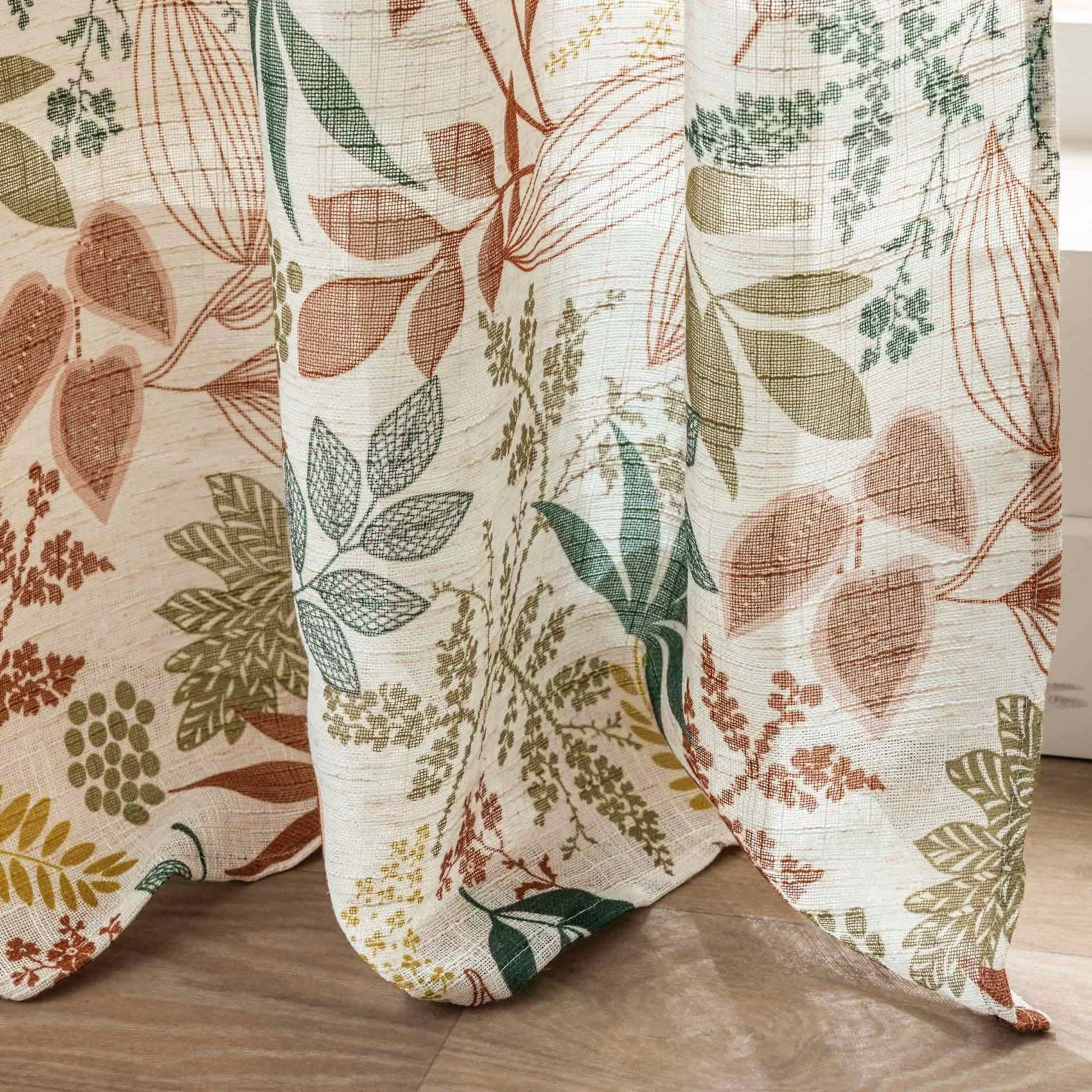 Rideau à œillets polylin imprimé feuilles tamisant - Orange