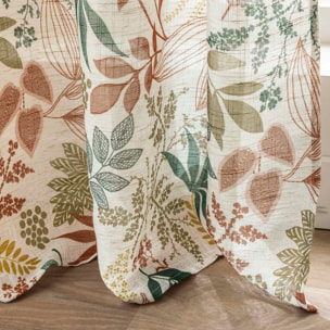 Rideau à œillets polylin imprimé feuilles tamisant - Orange