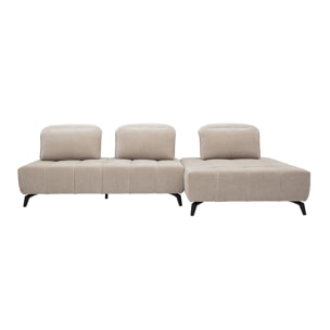 Canapé modulable 4 places avec têtières ajustables en tissu effet velours taupe et métal noir OLMO