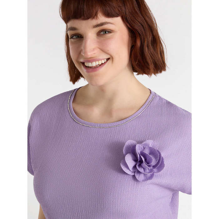 Fiorella Rubino - Blusa de crepón con flor - Violeta