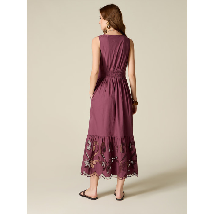 Oltre - Vestido largo de algodón con detalles calados - Violeta