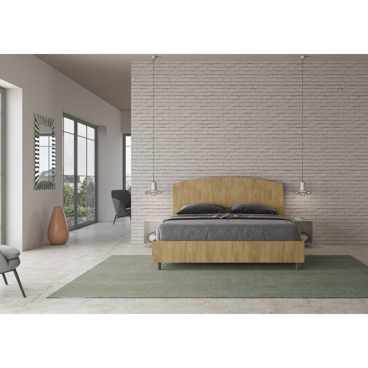 Lit avec sommier 160x200 gris béton Dora