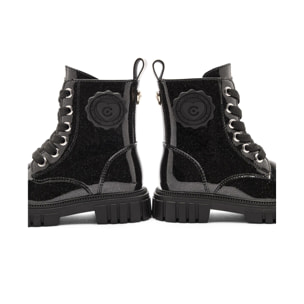 Stivali militari in pelle verniciata da bambina con cerniera interna