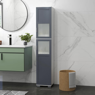 Armario Alto de Baño Mueble Columna de Baño con 2 Puertas de Vidrio Templado y Estantes Ajustables 37x35x190 cm Blanco y Gris