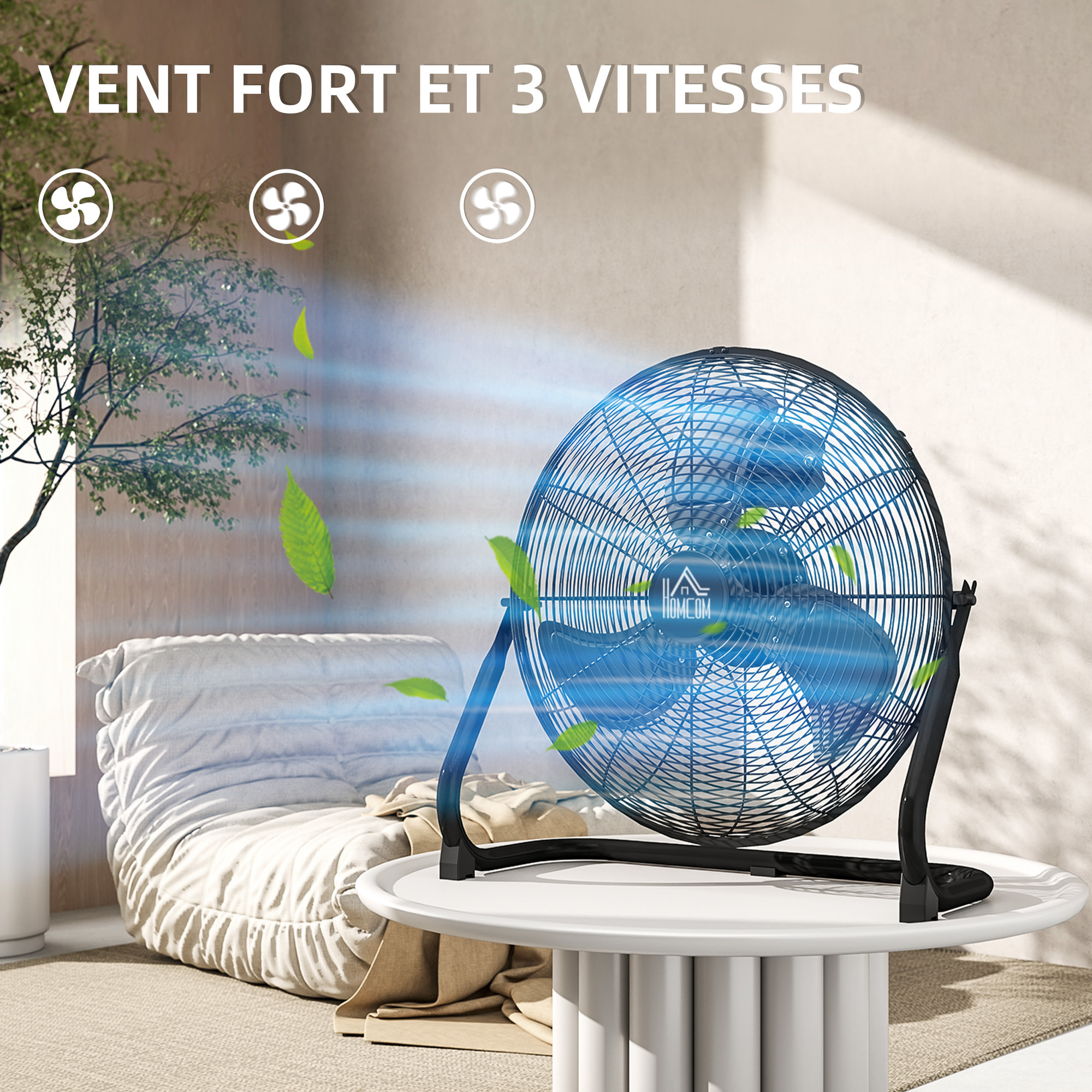 Ventilateur de table bureau design portable inclinaison réglable 3 vitesses métal noir