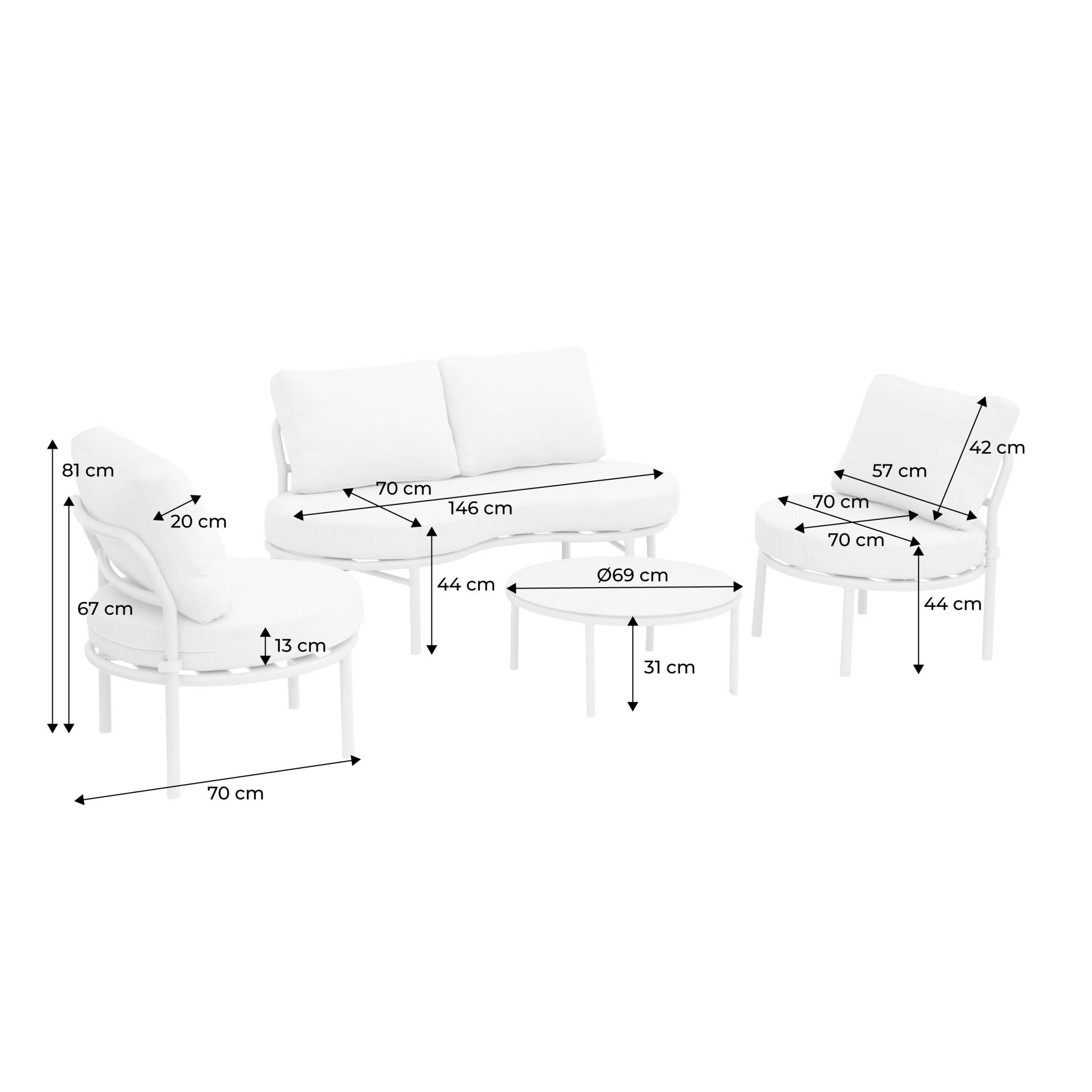 Salon de jardin aluminium 4 places SOLENA