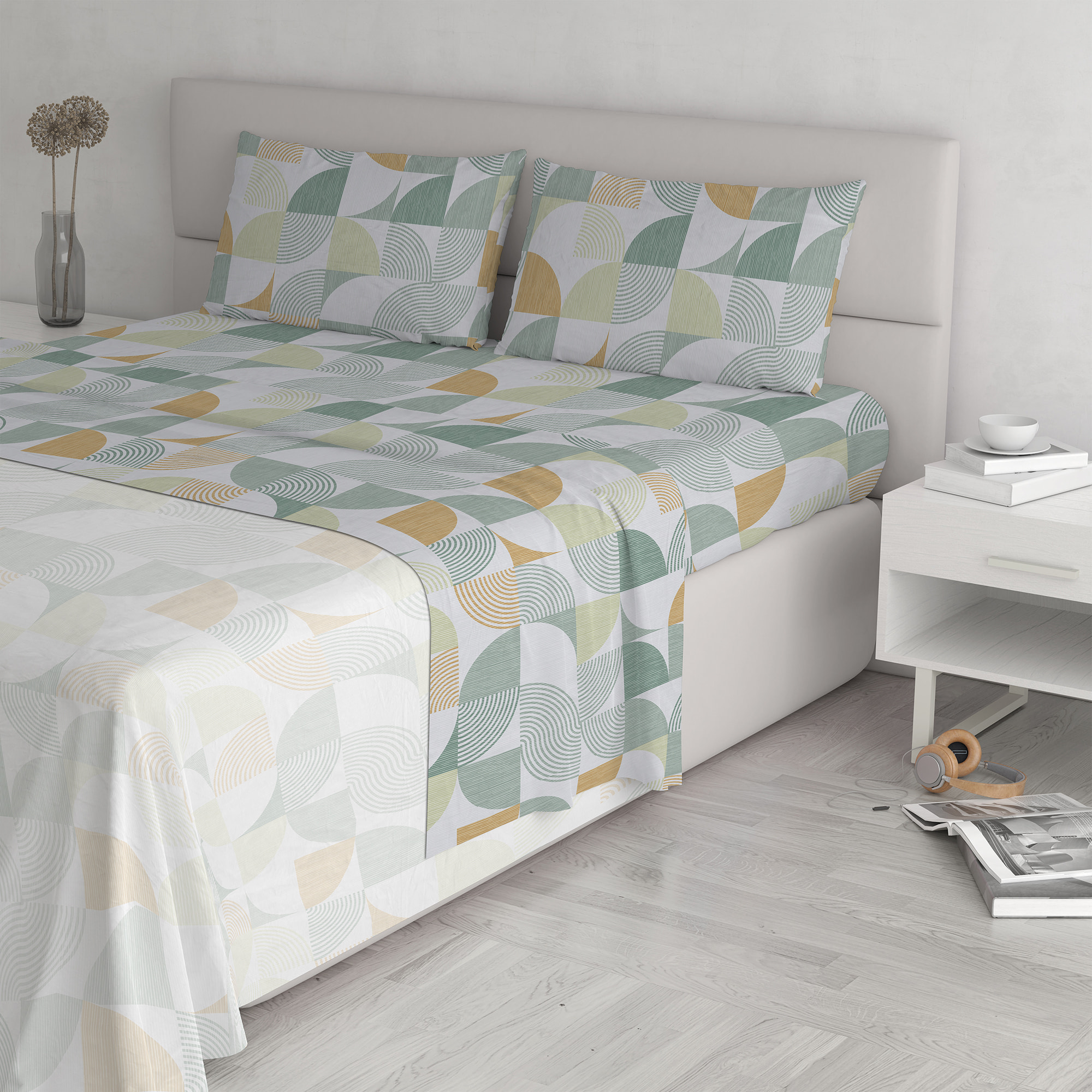 COMPLETO LETTO ATHENA MADE IN ITALY COTONE- GIUDI VERDE MATRIMONIALE