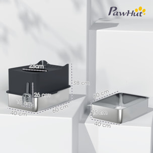 Maison de toilette XL 65L design - bac à litière grande taille 60 x 40 x 38 cm - acier inox ABS noir