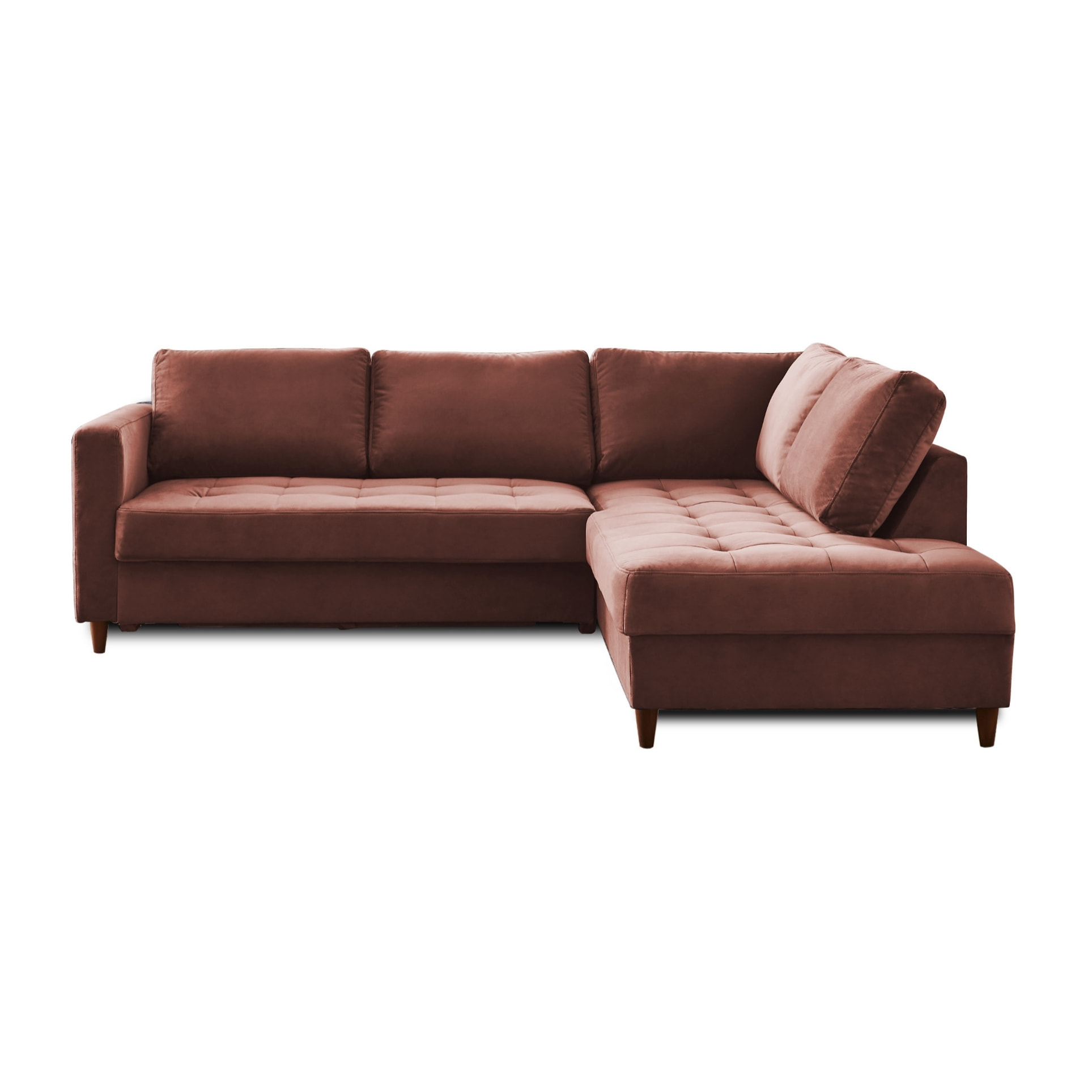 Anna - canapé d'angle droit - 5 places - convertible - en velours - Rose