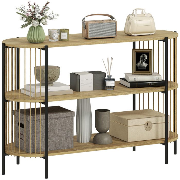 Mesa de Consola con Cuerda de Papel Trenzada a Mano Consola Recibidor de 3 Niveles con Marco de Acero Estilo Bohemio para Entrada Sala de Estar 124x43,5x80 cm Natural