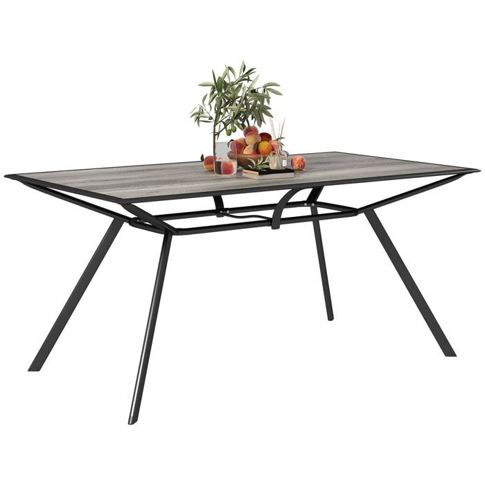 Mesa de Jardín Exterior Mesa de Comedor Exterior con Encimera Imitación Madera y Estructura de Acero Carga 70 kg Mesa Rectangular para 6 Personas para Patio Terraza Gris