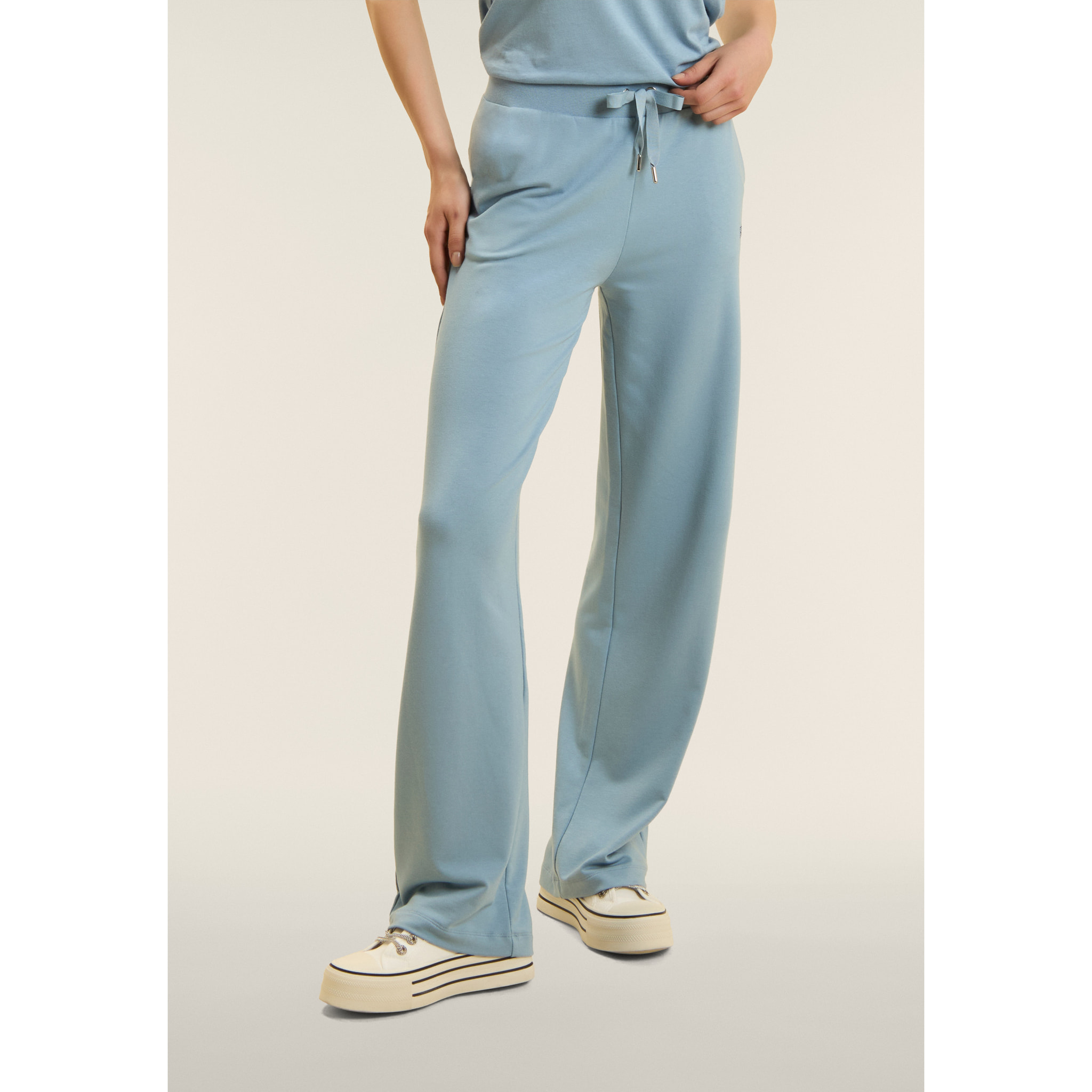 Pantaloni Sportivi con gamba Wide Leg e strass