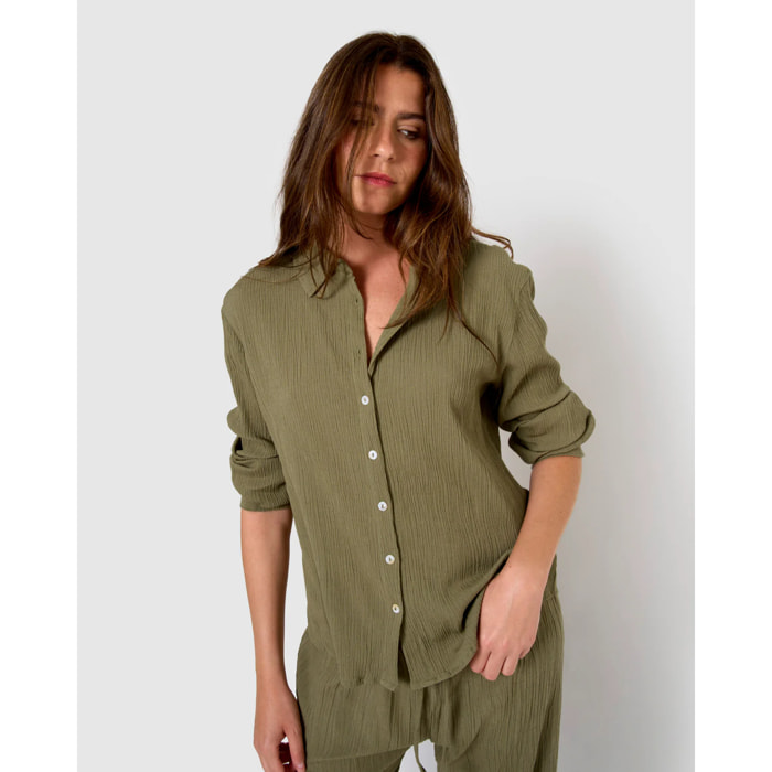 Camisa algodón lino verde cacería