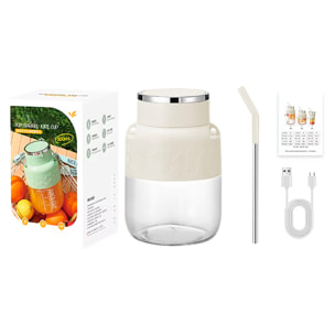 Batidora portátil eléctrica K2 de 800ml con 10 cuchillas de acero, seguridad por doble click y batería recargable.