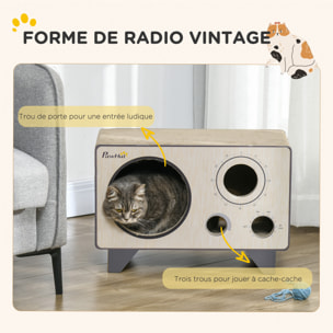 Niche grattoir pour chat 2 en 1 - design radio transistor vintage - carton ondulé