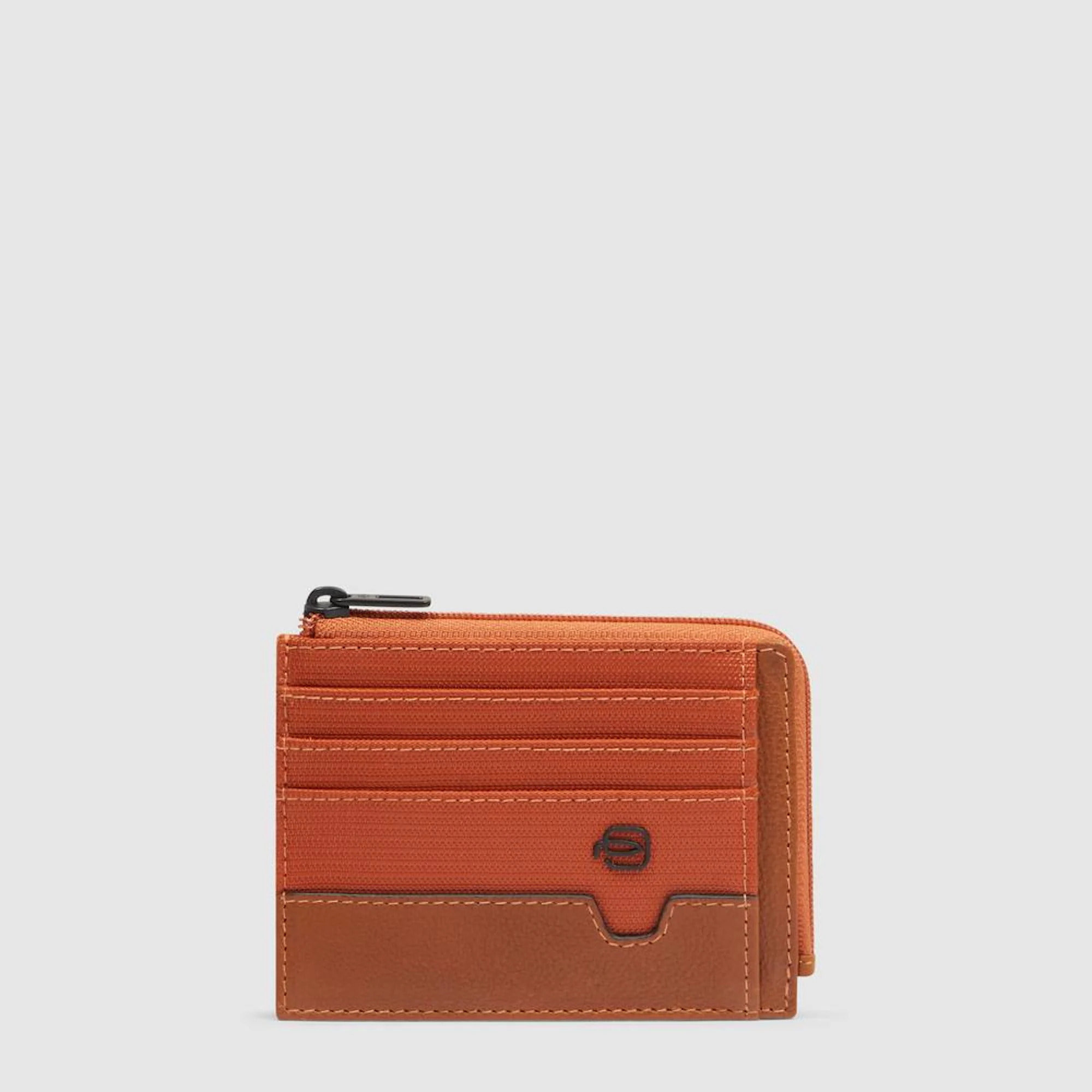 Piquadro Portamonete in pelle e tessuto riciclato con porta documenti e carte di credito con protezione RFID