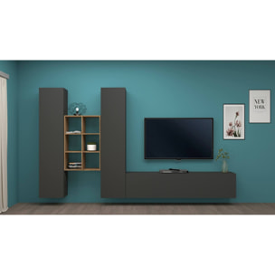 Parete attrezzata Emiliano, Set salotto porta TV a 3 ante, Mobile soggiorno multiuso, 100% Made in Italy, cm 320x30h180, Antracite e Acero