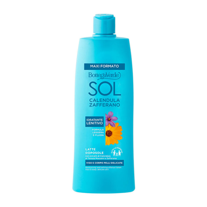 SOL Calendula Zafferano - Latte doposole  - viso e corpo - pelli delicate - tutta la famiglia* - con estratti di Calendula di Tenuta Massaini e Zafferano - idratante lenitivo - Formula leggera e fluida