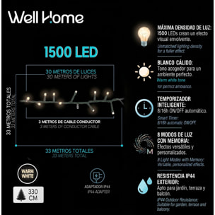 Guirnalda Iluminación navideña con 1500 LED Blanco Cálido - 30 metros