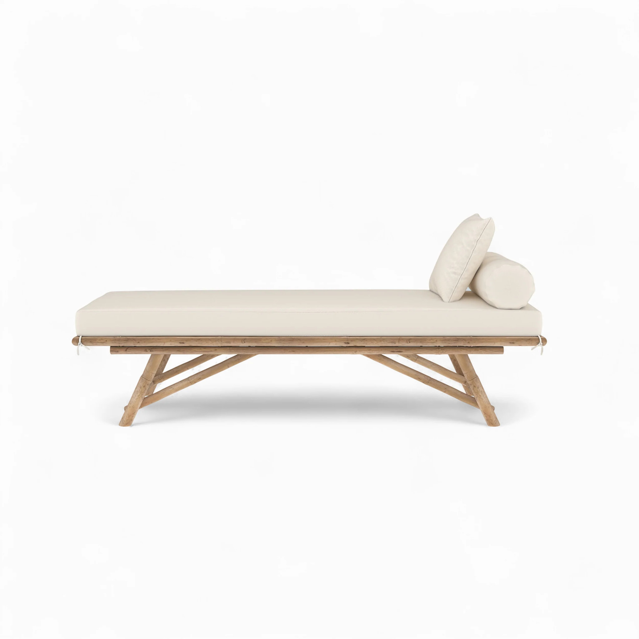 Banquette de jardin en bambou avec matelas blanc - Vadella