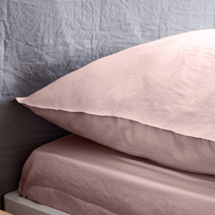 Parure de lit microfibre lavée 2 places rose poudré LUNA