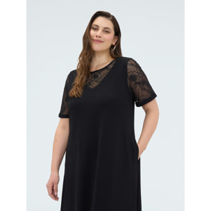 Fiorella Rubino - Vestido línea A largo con detalles florales - Negro