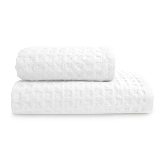 Serviette eponge pur coton 240 g/m² nid d'abeille blanc Detente neige-