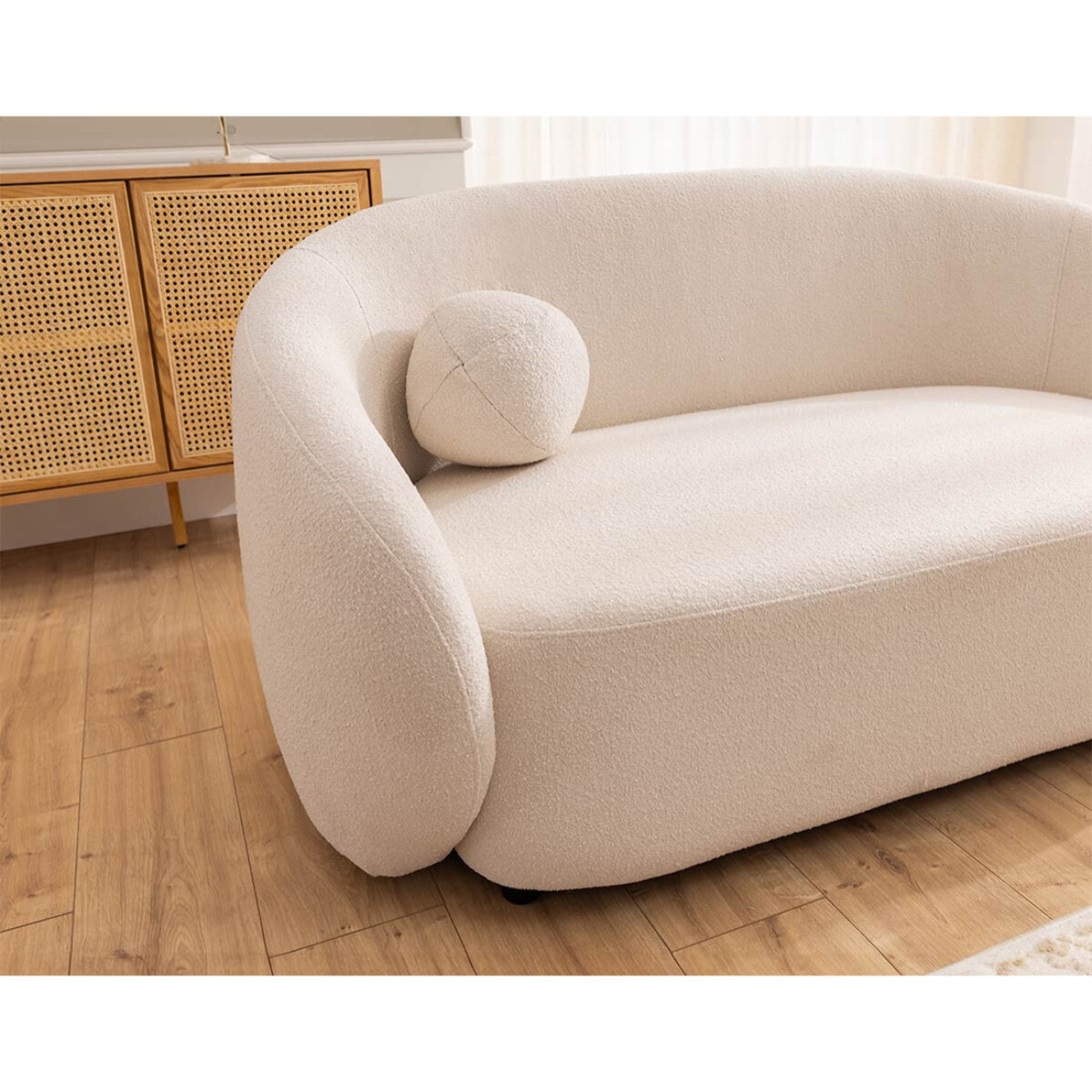 Flore - Canapé droit 2 places en tissu bouclette - Beige