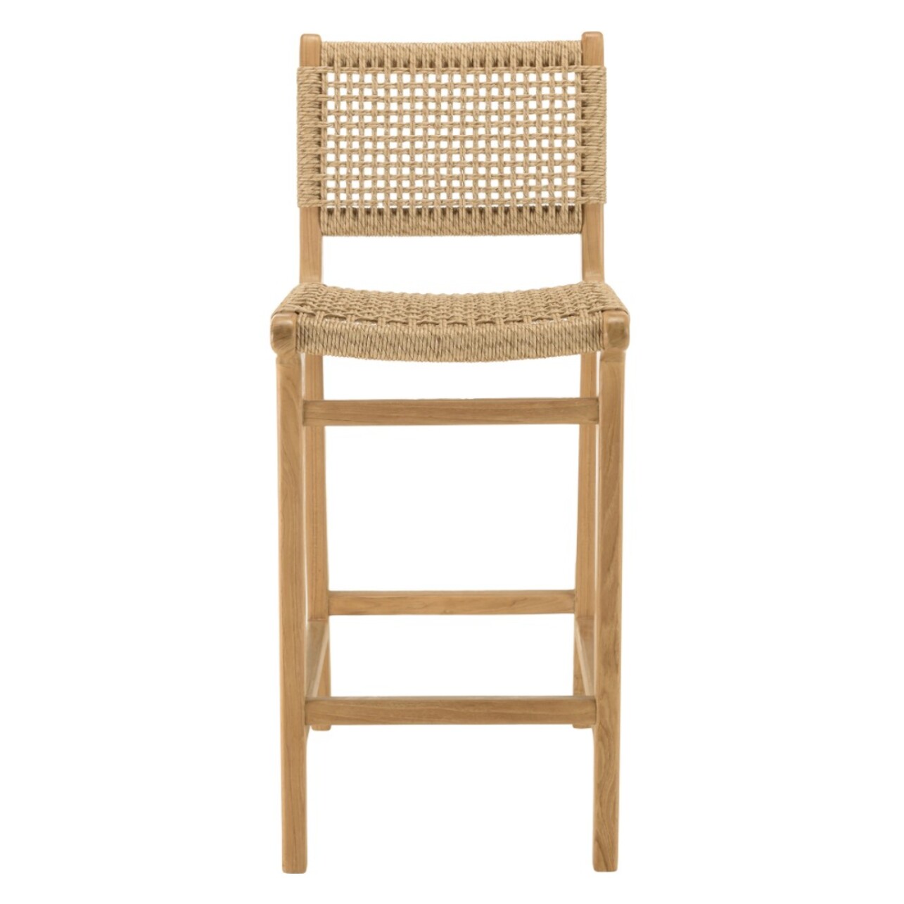 VALERIA - Lot de 2 tabourets bar de jardin en bois de teck rotin beige