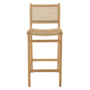 VALERIA - Lot de 2 tabourets bar de jardin en bois de teck rotin beige