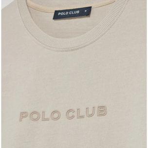 Maglietta Polo Club Hermes a maniche lunghe in beige con logo in gomma