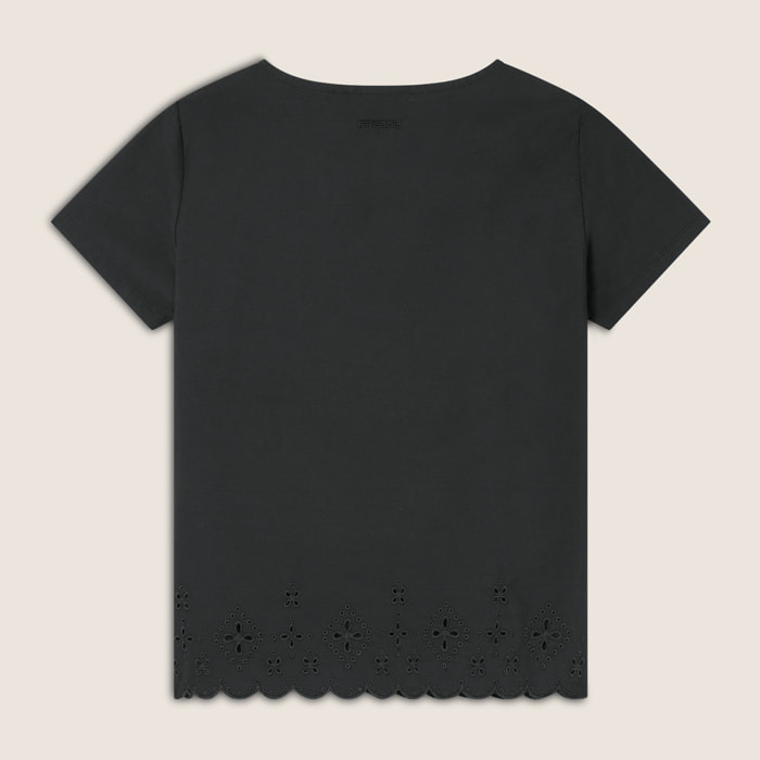 T-shirt regular in cotone con ricami Sangallo