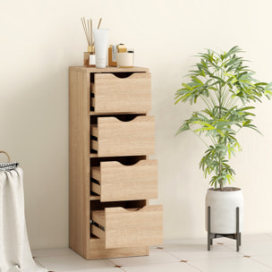 Armario de Baño Estrecho, Mueble Auxiliar de Baño con 4 Cajones y Asas Ranuradas, para Espacios Reducidos, 29x29x83 cm, Madera Natural