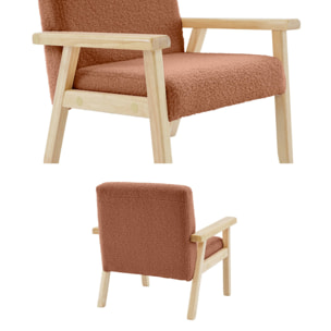 Fauteuil enfant en bois et tissu bouclette terracotta. ISAK L 47 x P 43.5 x H 50cm