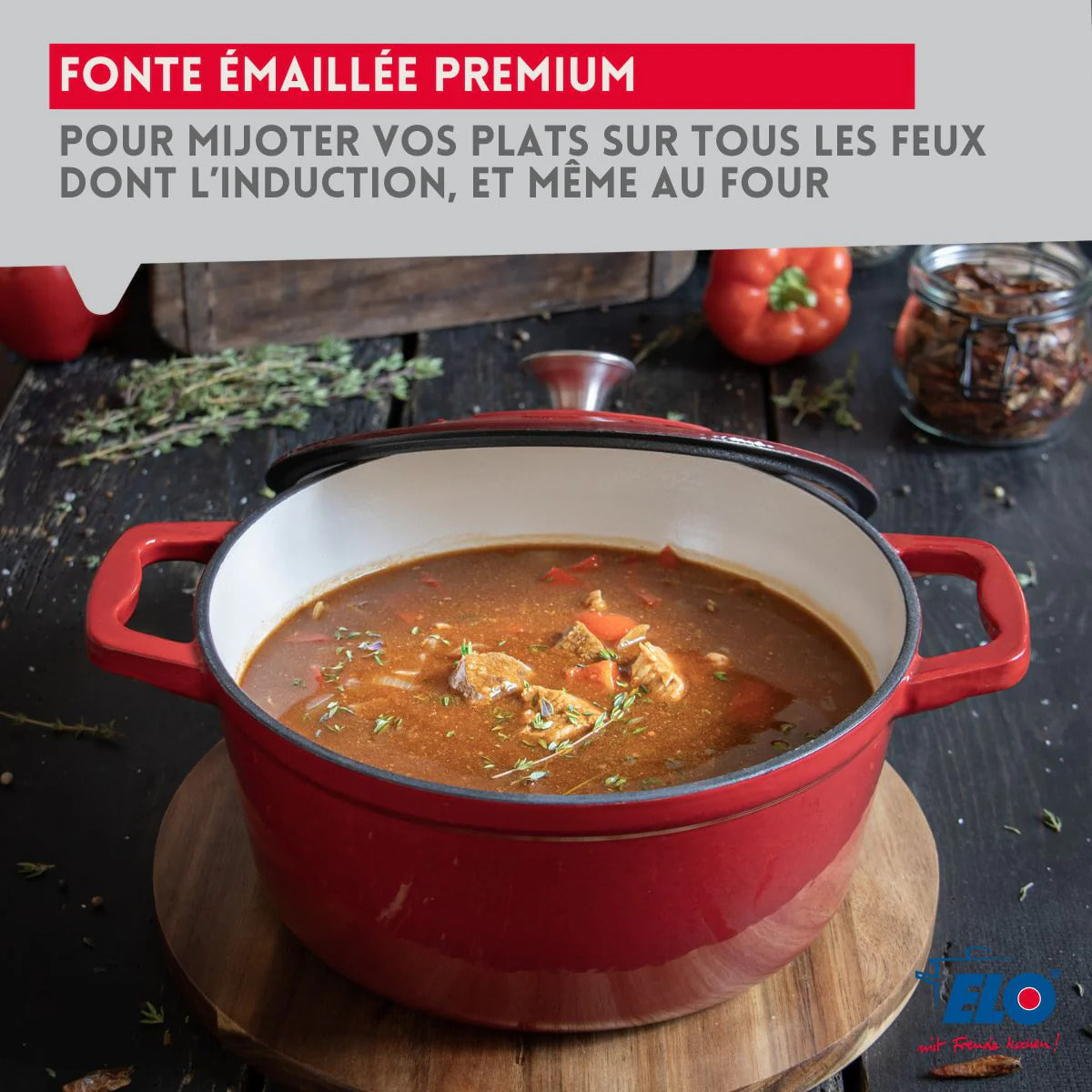 Cocotte en fonte émaillée 26 cm rouge cerise 4.5 L Elo