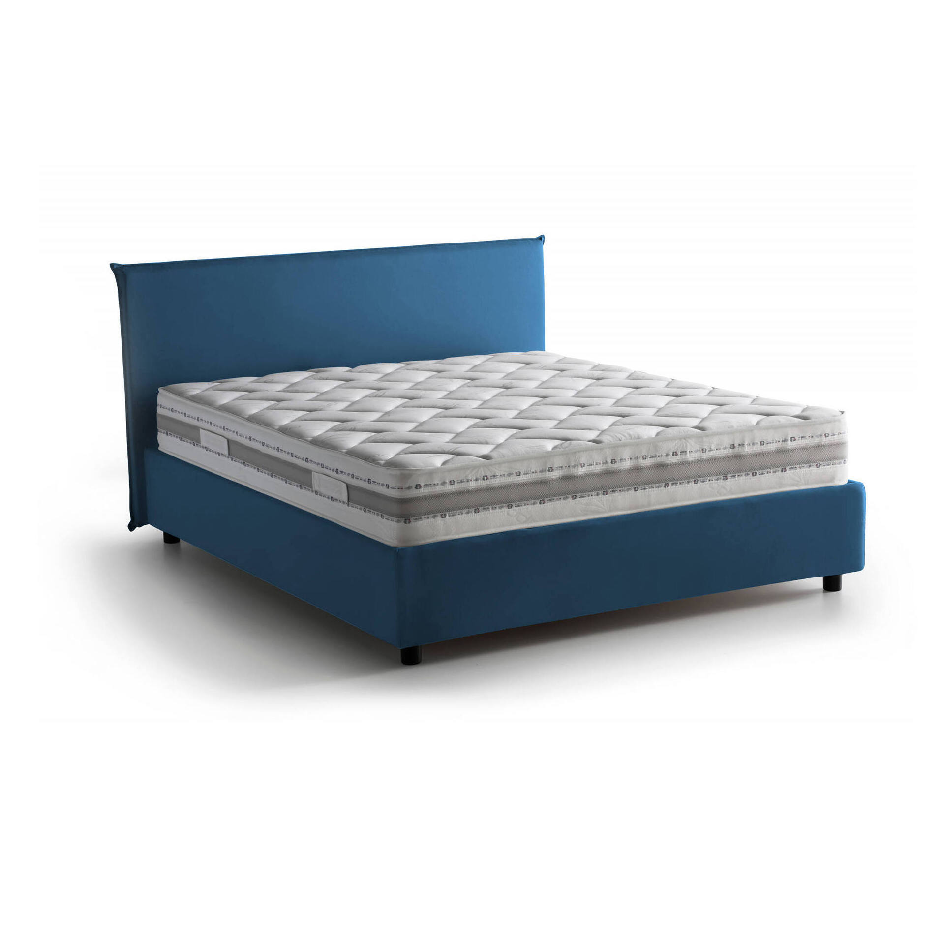 Letto matrimoniale Beata, Letto contenitore con rivestimento in tessuto, 100% Made in Italy, Apertura frontale, con materasso Cm 140x190 incluso, Blu