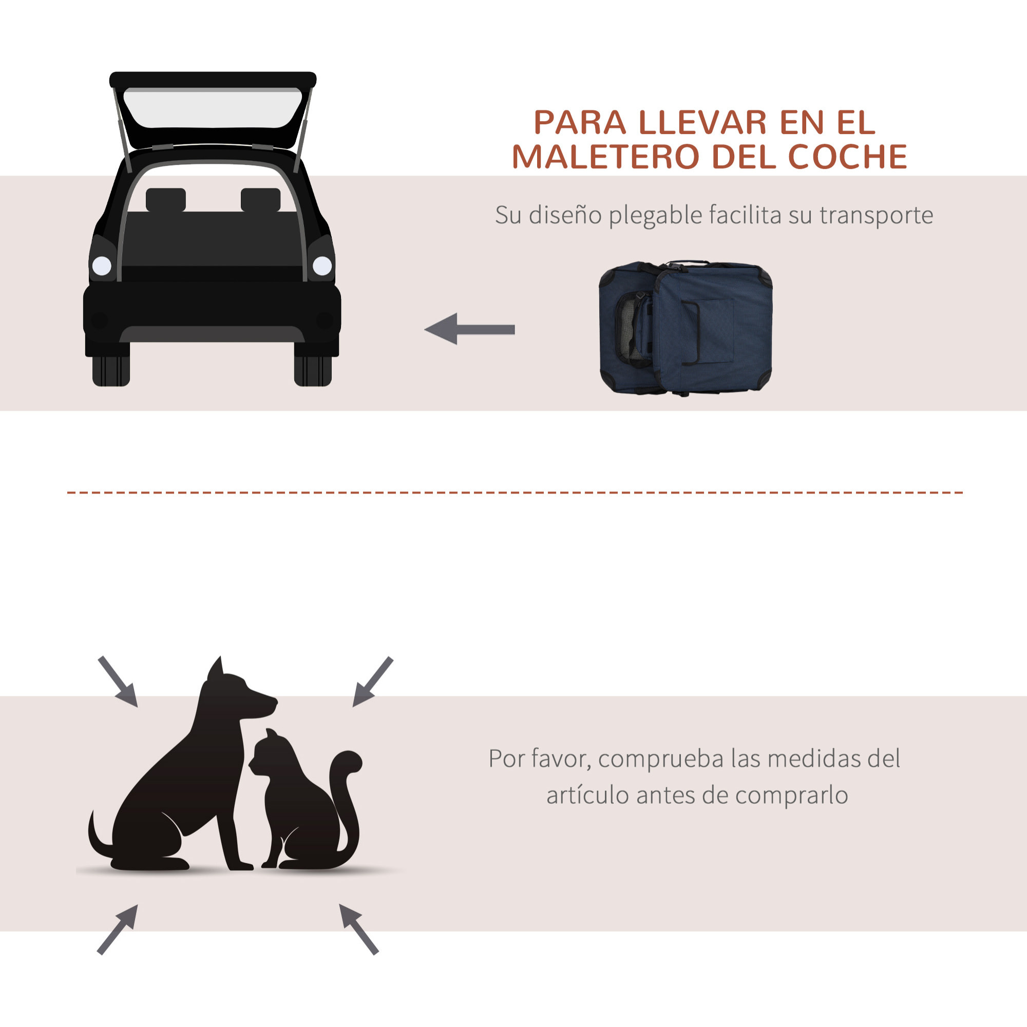 Transportín Perro Gato Bolsa de Transporte Portátil y Transpirable para Mascotas Plegable con Cojín 3 Puertas y Ventana de Malla 2 Bolsillos 60x41,5x41 cm Azul Oscuro